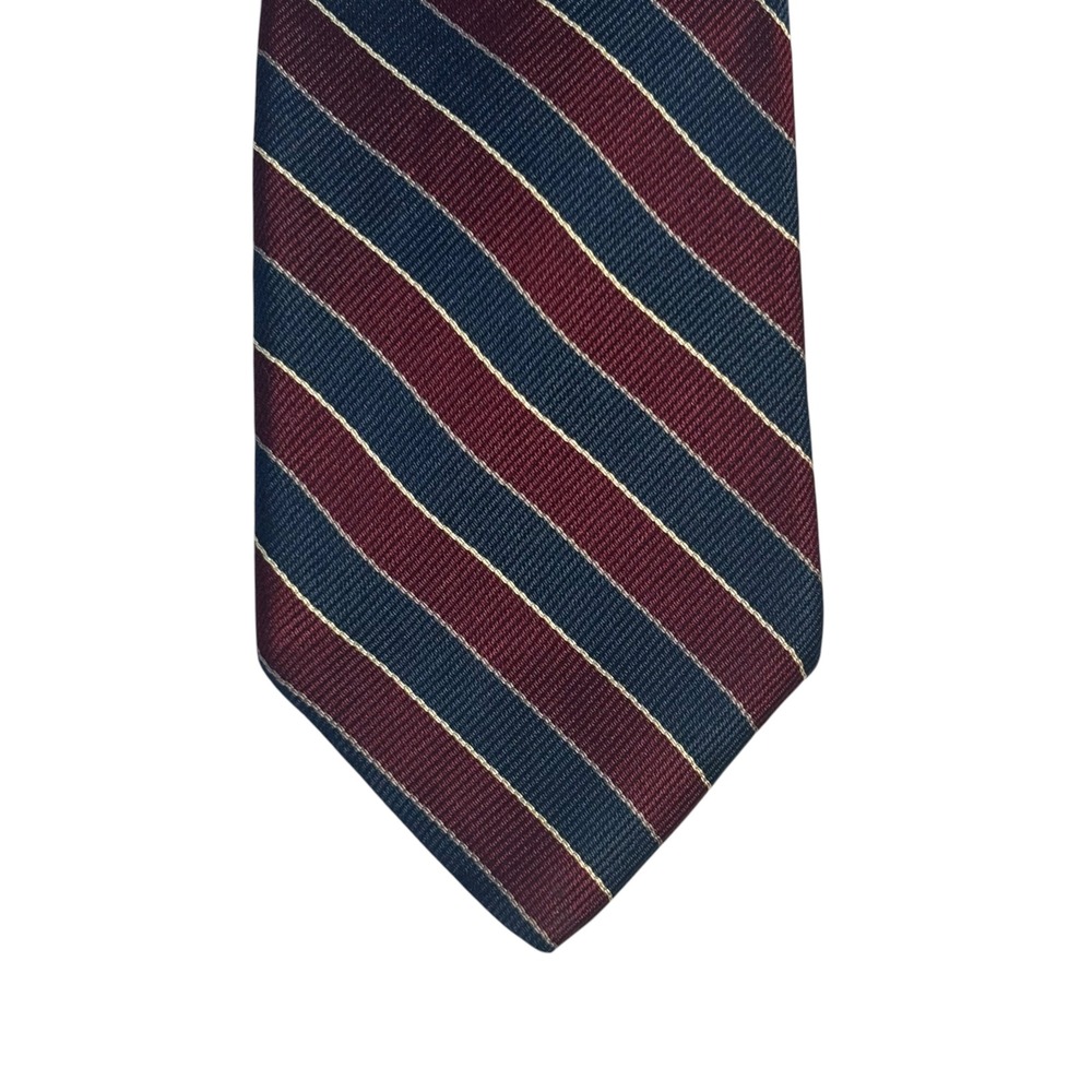 Duxbury Ltd Mens Silk Necktie Burgundy Navy Gold Diagonal Rep Stripe Classic